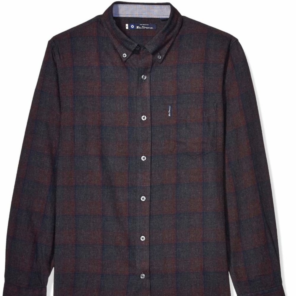 L/S Ben Sherman Charcoal Gray Plaid Shirt (L)